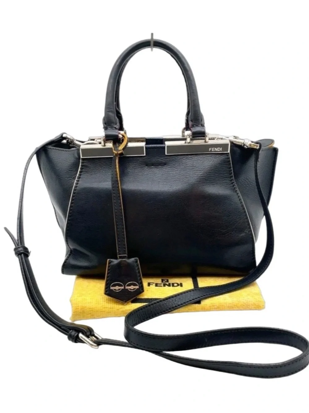 Fendi Black Leather Mini Satchel  with Top Handles and Crossbody Strap